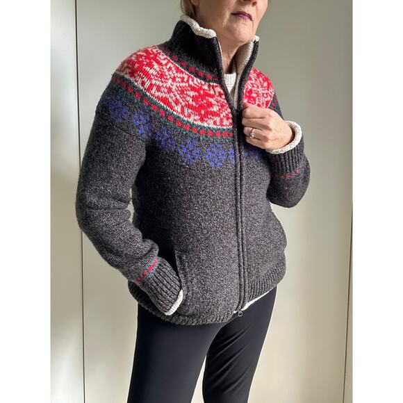 Vintage 90s LL Bean Wool Sherap Zipper Jacket Knit Nordic Size Med Winter Fall - Picture 1 of 10